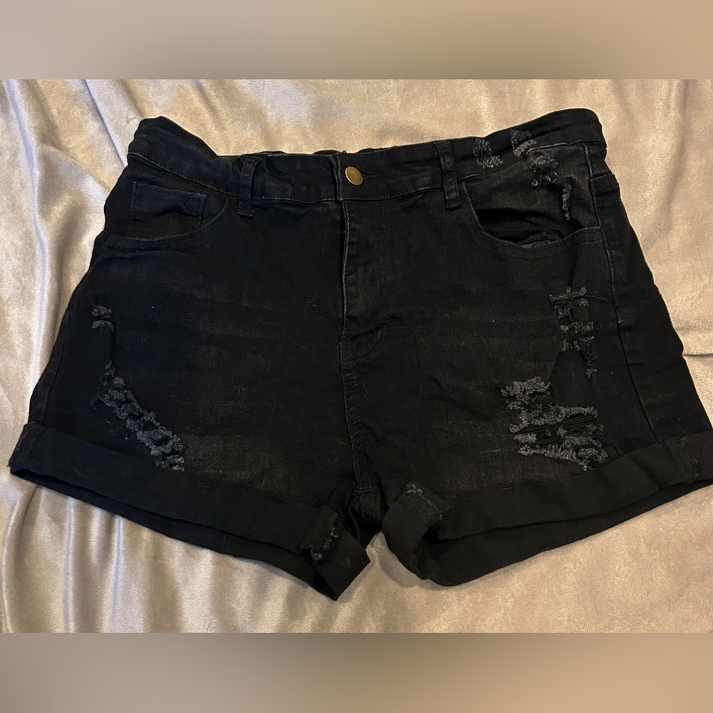 Distressed Black Denim Shorts (XL)